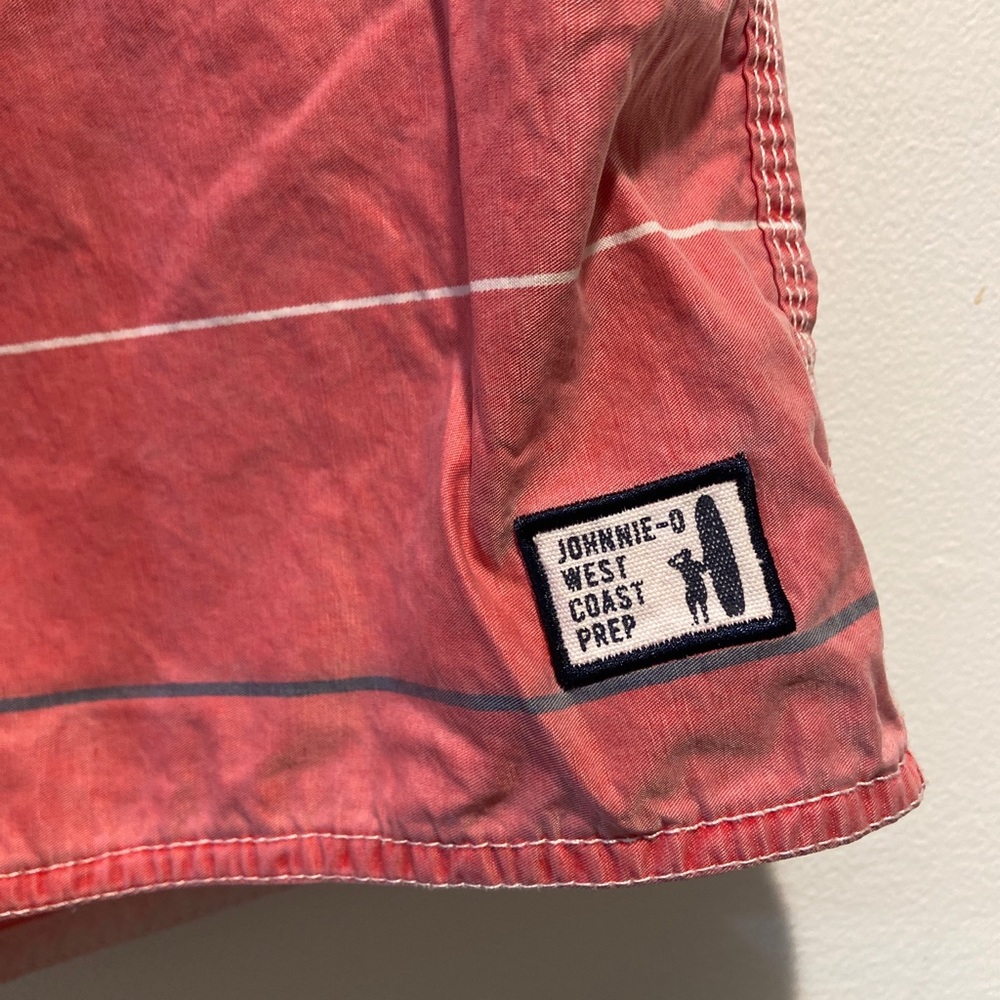 Johnnie O West Coast Prep Coral Pink Stripe Swim Trunks Board Shorts Men’s S-Med